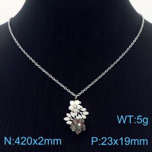 Fashion stainless steel 420 × 2mm O-Chain Double Color Flower Pendant Jewelry Silver Necklace - KN250157-PA