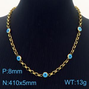 5mm O Chain with Blue Eye Charm Necklace For Women Stainless Steel Necklace Gold Color - KN250181-HM