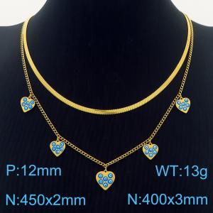 Heart-shaped Eyes Charm Pendant Necklace For Women Stainless Steel Necklace Gold Color - KN250182-HM