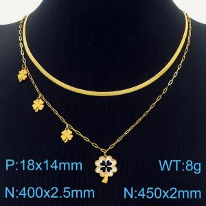 White Shell Lucky Straw Charm Pendant Double Layers Necklace For Women Stainless Steel Necklace Gold Color - KN250186-HM