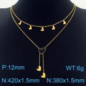 Heart Shaped Charms Pendant Double Layers Necklace For Women Stainless Steel Necklace Gold Color - KN250187-HM