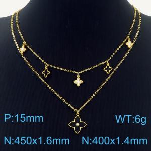 Geometrical Charms Pendant Double Layers Necklace For Women Stainless Steel Necklace Gold Color - KN250188-HM