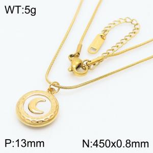 Round Moon Pendant Charm Necklaces for Women With 45cm Snake Chain Gold Color - KN250191-HR