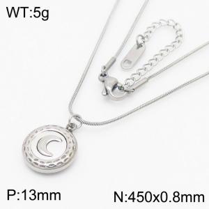 Round Moon Pendant Charm Necklaces for Women With 45cm Snake Chain Silver Color - KN250192-HR