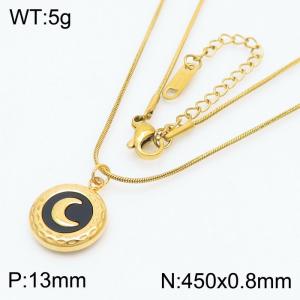 Round Moon Black Background Pendant Charm Necklaces for Women With 45cm Snake Chain Gold Color - KN250193-HR