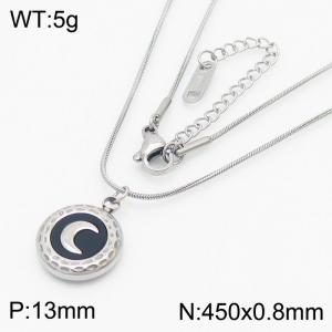 Round Moon Black Background Pendant Charm Necklaces for Women With 45cm Snake Chain Silver Color - KN250194-HR