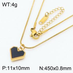 Heart Shape Black Background Pendant Charm Necklaces for Women With 45cm Snake Chain Gold Color - KN250195-HR