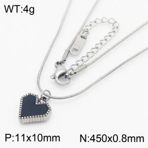 Heart Shape Black Background Pendant Charm Necklaces for Women With 45cm Snake Chain Silver Color - KN250196-HR