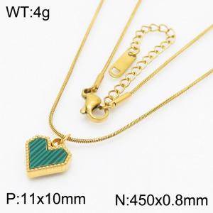 Green Heart Shape Pendant Charm Necklaces for Women With 45cm Snake Chain Gold Color - KN250197-HR