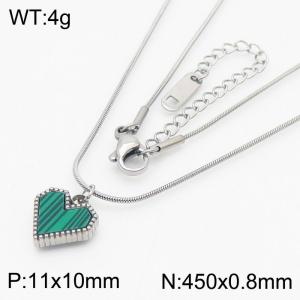 Green Heart Shape Pendant Charm Necklaces for Women With 45cm Snake Chain Silver Color - KN250198-HR