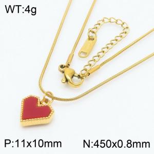 Red Heart Shape Pendant Charm Necklaces for Women With 45cm Snake Chain Gold Color - KN250199-HR