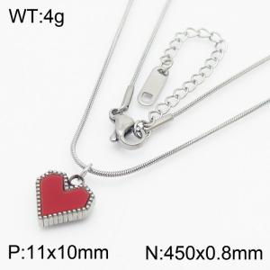 Red Heart Shape Pendant Charm Necklaces for Women With 45cm Snake Chain Silver Color - KN250200-HR