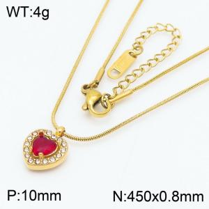 Red Zircon Heart Shape Pendant Charm Necklaces for Women With 45cm Snake Chain Gold Color - KN250203-HR
