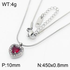 Red Zircon Heart Shape Pendant Charm Necklaces for Women With 45cm Snake Chain Silver Color - KN250204-HR