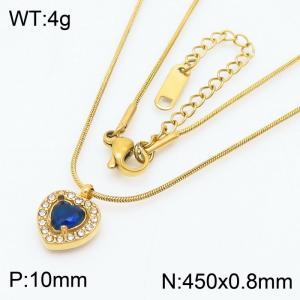 Blue Zircon Heart Shape Pendant Charm Necklaces for Women With 45cm Snake Chain Gold Color - KN250205-HR