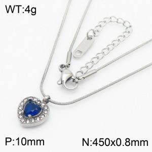 Blue Zircon Heart Shape Pendant Charm Necklaces for Women With 45cm Snake Chain Silver Color - KN250206-HR