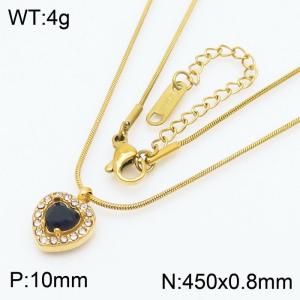 Black Zircon Heart Shape Pendant Charm Necklaces for Women With 45cm Snake Chain Gold Color - KN250207-HR