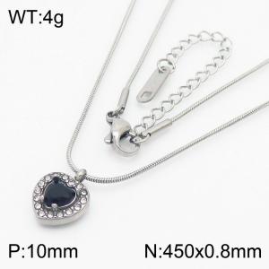 Black Zircon Heart Shape Pendant Charm Necklaces for Women With 45cm Snake Chain Silver Color - KN250208-HR