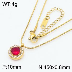 Red Zircon Rounded Pendant Charm Necklaces for Women With 45cm Snake Chain Gold Color - KN250211-HR