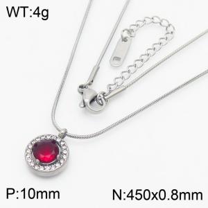 Red Zircon Rounded Pendant Charm Necklaces for Women With 45cm Snake Chain Silver Color - KN250212-HR