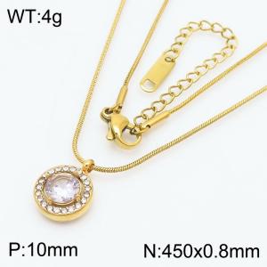 Transparently Zircon Rounded Pendant Charm Necklaces for Women With 45cm Snake Chain Gold Color - KN250213-HR