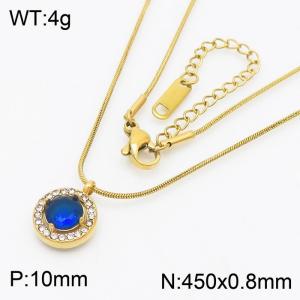 Blue Zircon Rounded Pendant Charm Necklaces for Women With 45cm Snake Chain Gold Color - KN250214-HR