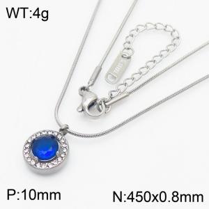 Blue Zircon Rounded Pendant Charm Necklaces for Women With 45cm Snake Chain Silver Color - KN250215-HR