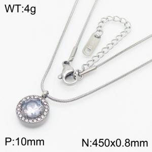 Transparently Zircon Rounded Pendant Charm Necklaces for Women With 45cm Snake Chain Silver Color - KN250216-HR