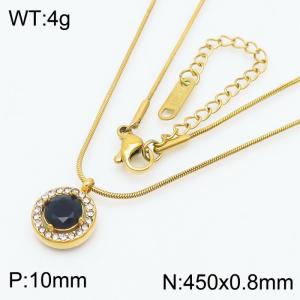 Black Zircon Rounded Pendant Charm Necklaces for Women With 45cm Snake Chain Gold Color - KN250217-HR