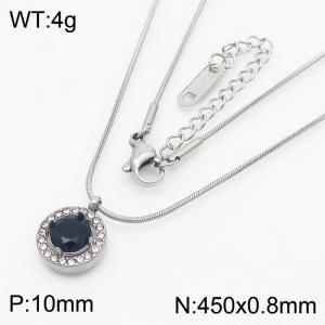 Black Zircon Rounded Pendant Charm Necklaces for Women With 45cm Snake Chain Silver Color - KN250218-HR