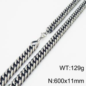 600x11mm Beveled Edge Cutting Chain & Link Necklace Men Stainless Steel With Lobster Clasp Necklace Vintage Color - KN250228-KJ