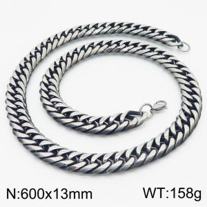600x13mm Beveled Edge Cutting Chain & Link Necklace Men Stainless Steel With Lobster Clasp Necklace Vintage Color - KN250229-KJ