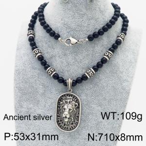 Stainless Steel Ancient Silver Necklace - KN250249-KJX
