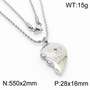 550mm Unisex Stainless Steel Rope Chain Necklace with Magnetic Broken Heart Pendant - KN250305-Z