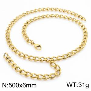 500mm Gold-Plated Stainless Steel Cracked Cuban Links Necklace with Extension Chain - KN250314-Z
