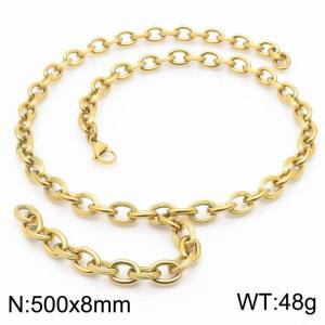 500mm Gold-Plated Stainless Steel Lined Oval Links Necklace with Extension Chain - KN250315-Z