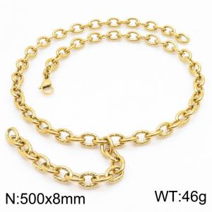 500mm Gold-Plated Stainless Steel Cracked Oval Links Necklace with Extension Chain - KN250317-Z