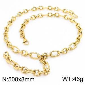 500mm Gold-Plated Stainless Steel Striped Oval Links Necklace with Extension Chain - KN250319-Z