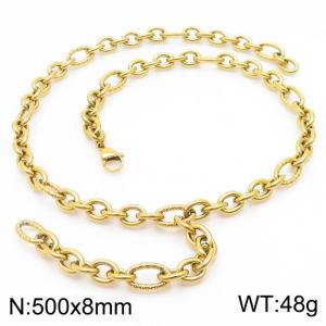 500mm Gold-Plated Stainless Steel Cracked&Smooth Oval Links Necklace with Extension Chain - KN250321-Z