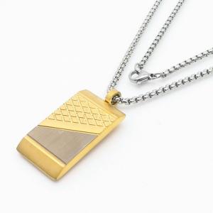 European and American fashion stainless steel square pearl chain hanging military brand pendant jewelry temperament silver necklace - KN250422-AQ