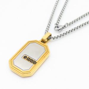 European and American fashion stainless steel square pearl chain hanging geometric military brand color pendant temperament silver necklace - KN250425-AQ