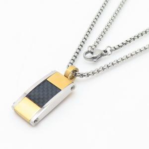 European and American fashion stainless steel square pearl chain hanging plaid rectangular military brand color pendant temperament silver necklace - KN250430-AQ