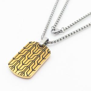 European and American fashion stainless steel square pearl chain hanging line pattern military brand gold pendant temperament silver necklace - KN250434-AQ