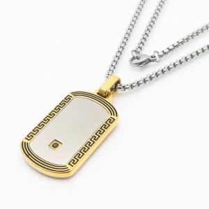 European and American fashion stainless steel square pearl chain hanging with patterns Military brand pendant temperament silver necklace - KN250442-AQ