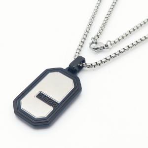European and American fashion stainless steel square pearl chain hanging geometric military brand color pendant temperament silver necklace - KN250447-AQ