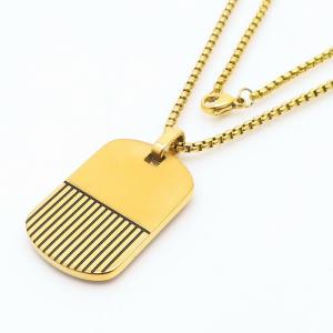 European and American fashion stainless steel square pearl chain hanging vertical pattern military brand gold pendant temperament gold necklace - KN250449-AQ