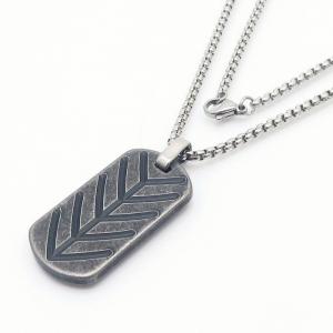 European and American fashion stainless steel square pearl chain hanging fishbone pattern military brand retro pendant temperament silver necklace - KN250450-AQ