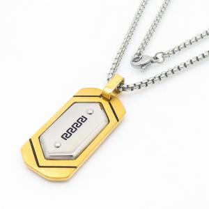 European and American fashion stainless steel square pearl hanging geometric military brand color pendant temperament silver necklace - KN250451-AQ