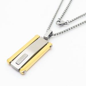 European and American fashion stainless steel square pearl chain layered small rectangular colored pendant temperament silver necklace - KN250452-AQ