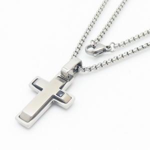 European and American fashion versatile square pearl chain hanging cross pendant titanium steel temperament silver necklace - KN250460-AQ
